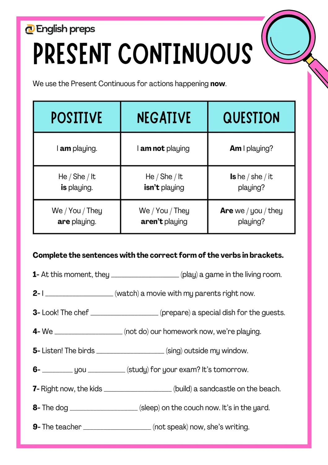 Structure of the Present Continuous Tense