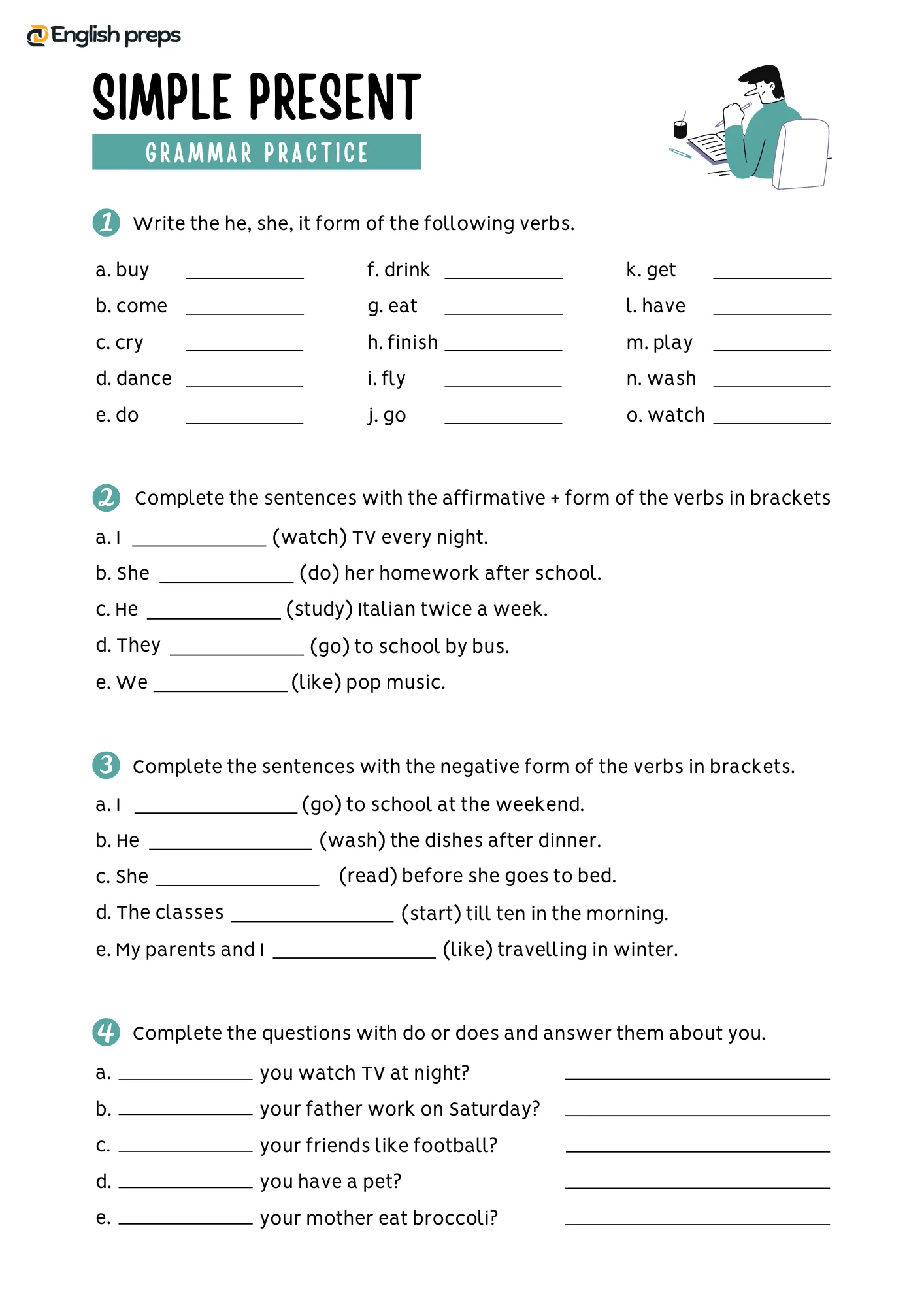 Simple Present Tense Practice Worksheet