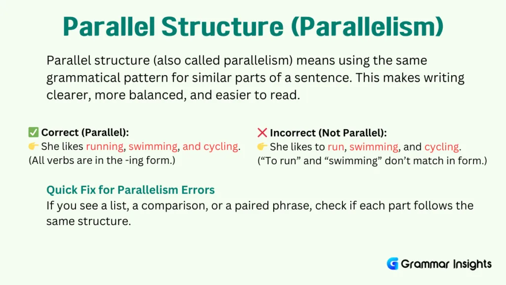 Parallel Structure or Parallelism in English
