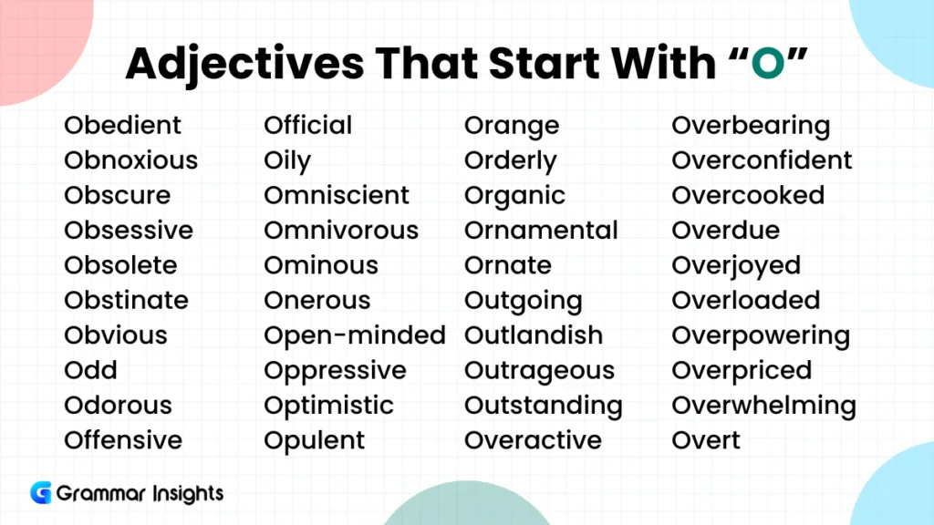 260 Adjectives That Start With O