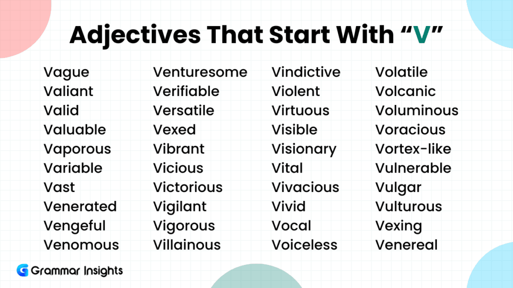 250 Adjectives That Start With V