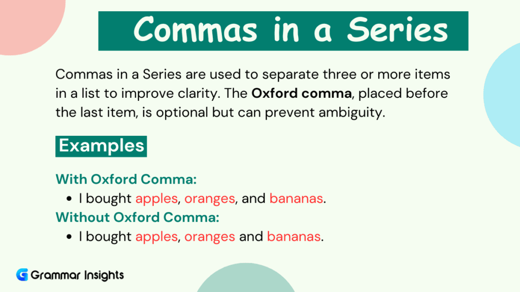 Commas in a Series with Examples
