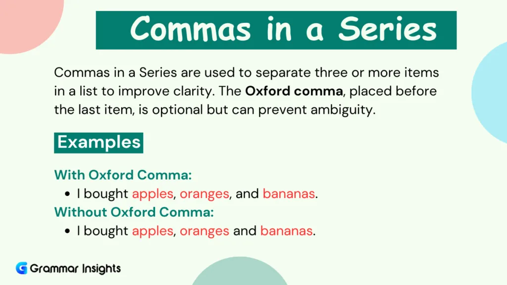 Commas in a Series with Examples