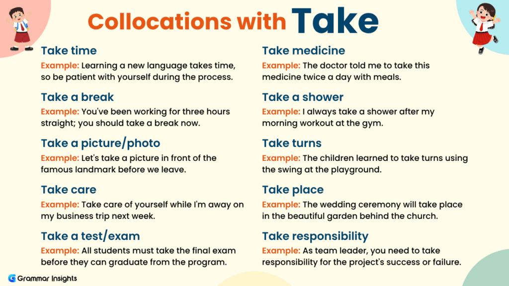 10 Collocations with Take in English